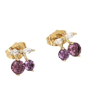 Kolczyki stal sztyfty fioletowe wisienki