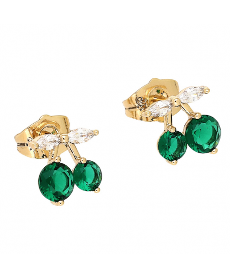 Kolczyki stal sztyfty zielone wisienki