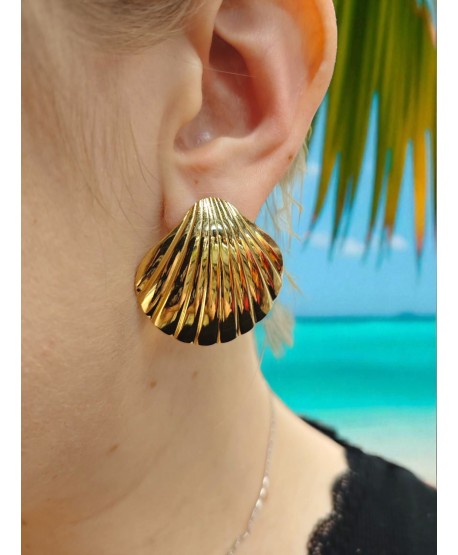 Kolczyki stal duże złote muszle