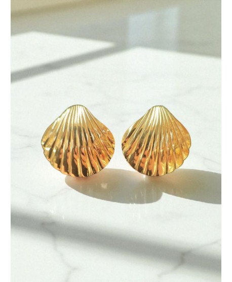 Kolczyki stal duże złote muszle