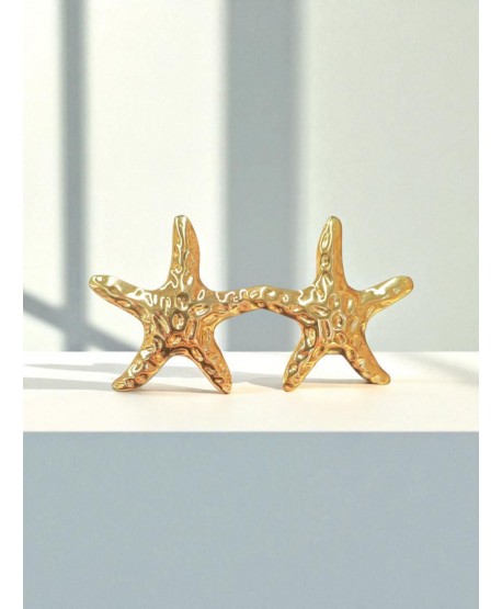 Kolczyki stal duże złote rozgwiazdy