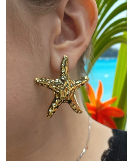 Kolczyki stal duże złote rozgwiazdy
