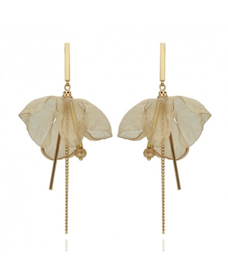 Kolczyki jedwabne płatki beżowe z łańcuszkami