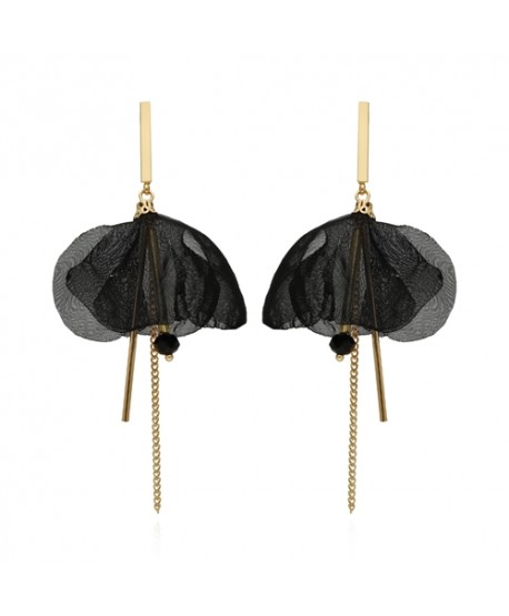 Kolczyki jedwabne płatki czarne z łańcuszkami