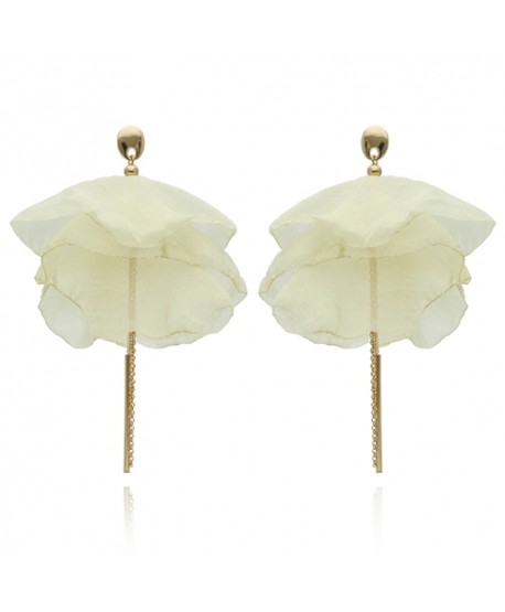 Kolczyki jedwabne płatki ecru z pałeczkami