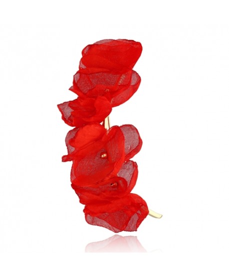 Broszka półksiężyc jedwabne płatki czerwona