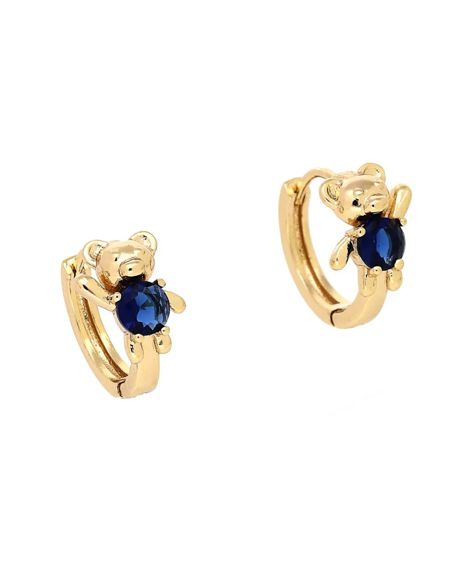 Kolczyki stal kółeczka złote z misiem