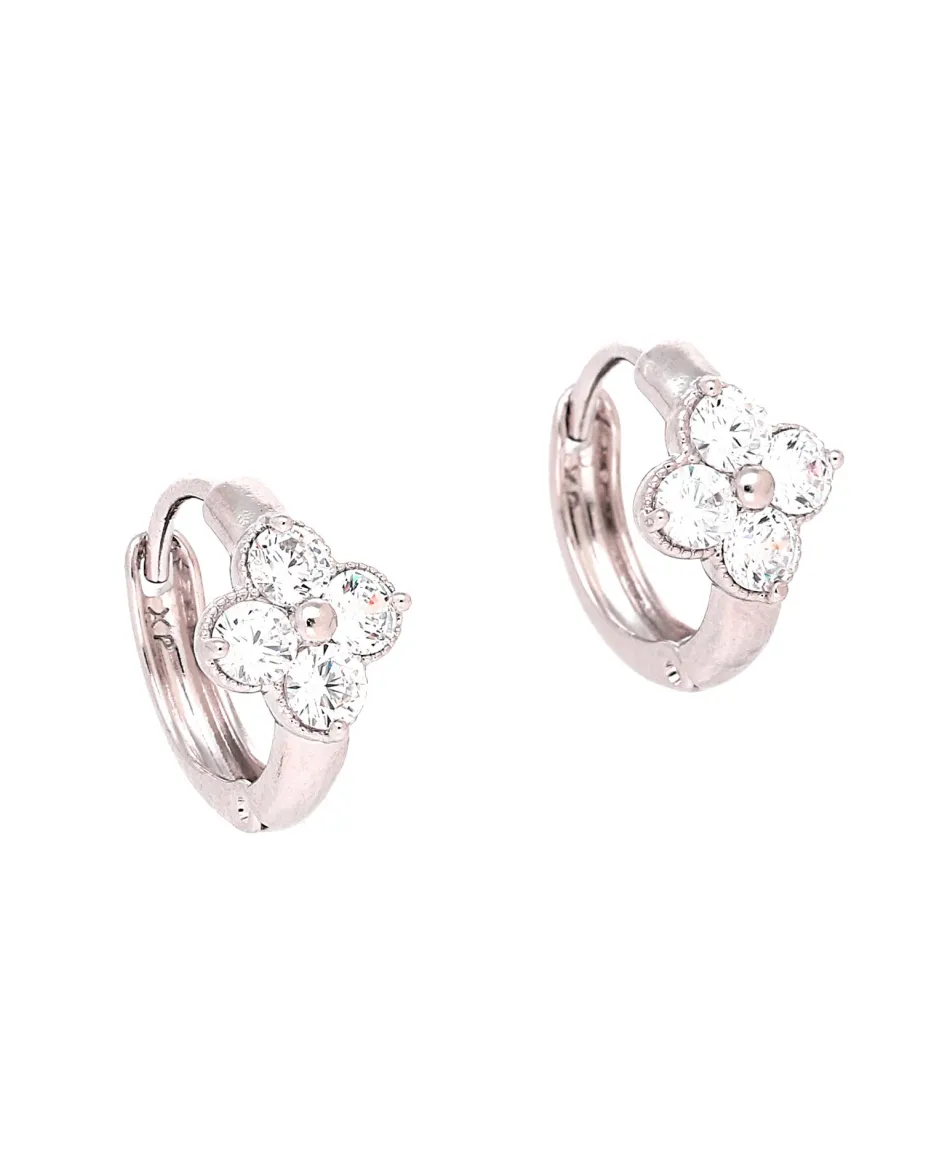 Kolczyki stal kółeczka srebrne z kwiatuszkami 1,3 cm