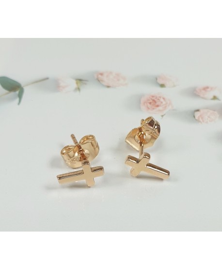 Kolczyki stal złote krzyżyki