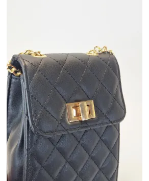 Torebka na telefon portfel crossbody czarna pikowana
