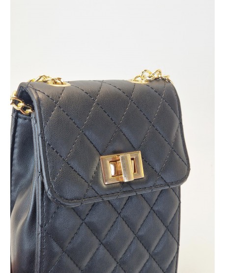 Torebka na telefon portfel crossbody czarna pikowana