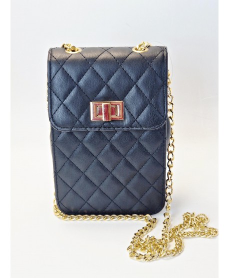 Torebka na telefon portfel crossbody czarna pikowana