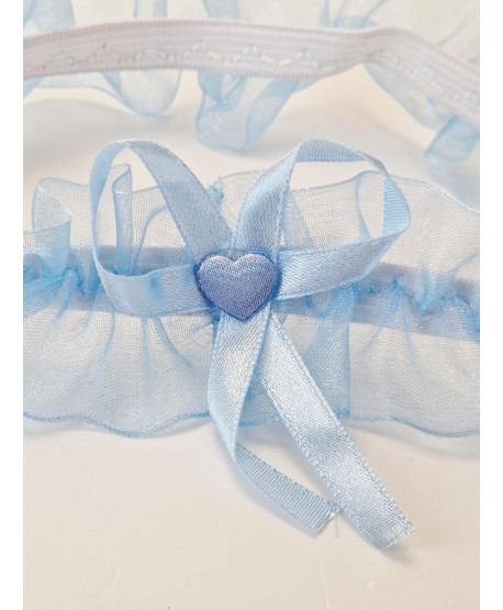 Błękitna podwiązka z falbaną i kokardą