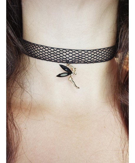 Koronkowy choker z zawieszką wróżką