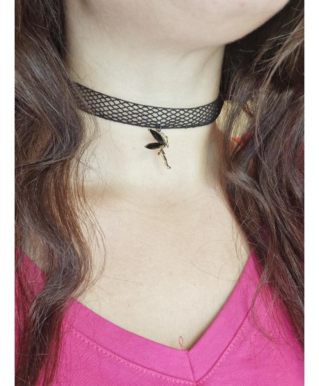 Koronkowy choker z zawieszką wróżką