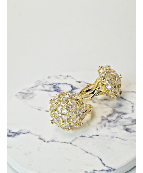 Pierścionek stal bogaty kwiatuszki cyrkonie regulowany