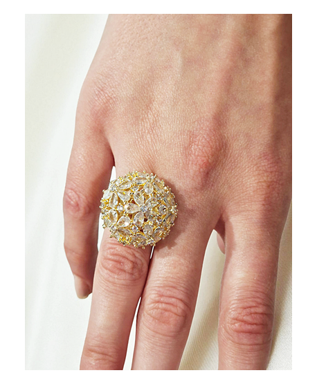 Pierścionek stal bogaty kwiatuszki cyrkonie regulowany