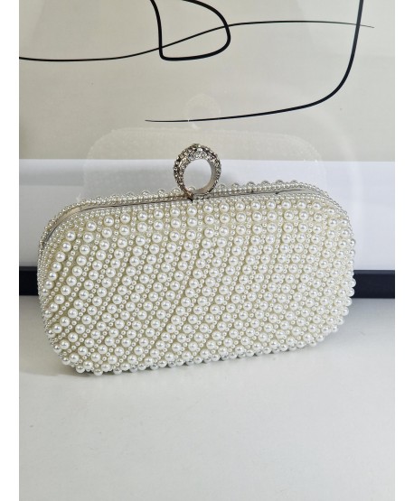 Torebka wizytowa puzderko perełkowa biała