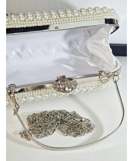 Torebka wizytowa puzderko perełkowa biała