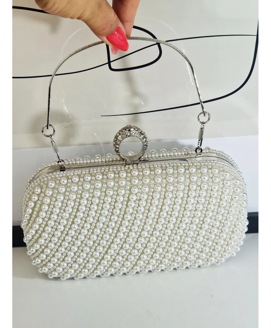 Torebka wizytowa puzderko perła biała