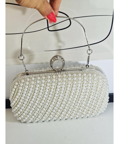 Torebka wizytowa puzderko perełkowa biała