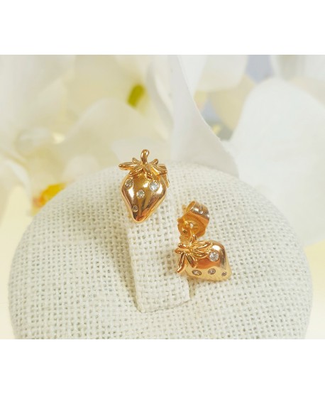 Kolczyki stal chirurgiczna złocone truskawki