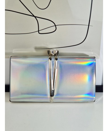 Torebka wizytowa puzderko srebrny opal lustrzana