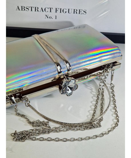 Torebka wizytowa puzderko srebrny opal lustrzana