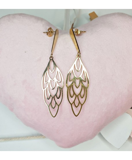 Kolczyki stal złote ażurowe listki