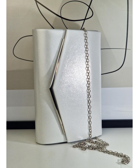 Torebka wizytowa kopertówka biała srebrna brokat