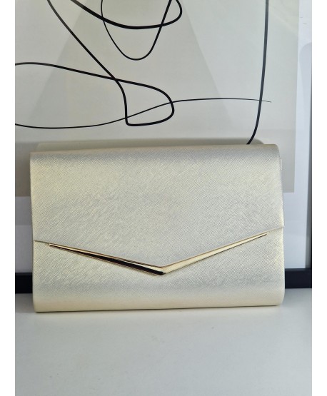 Torebka wizytowa kopertówka ecru złota brokat