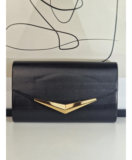 Torebka wizytowa kopertówka czarna ze złotym brokatowa