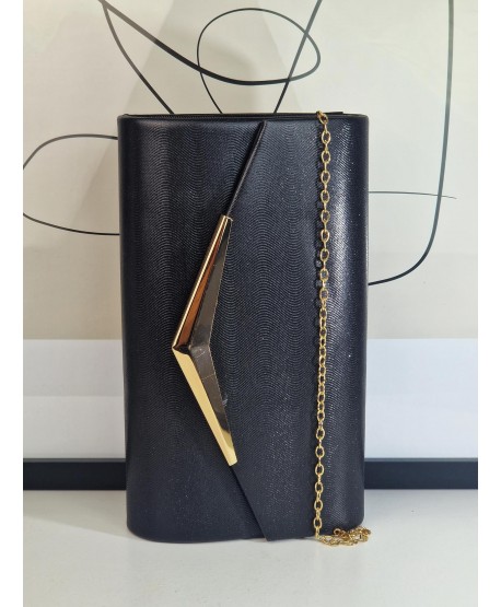 Torebka wizytowa kopertówka czarna ze złotym brokatowa