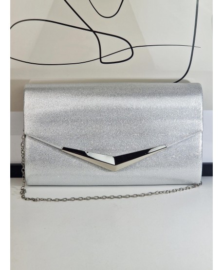 Torebka wizytowa kopertówka srebrna brokatowa