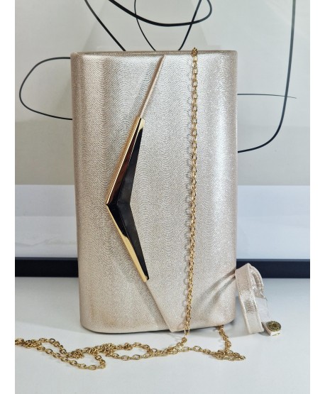 Torebka wizytowa kopertówka kremowo-złota brokatowa