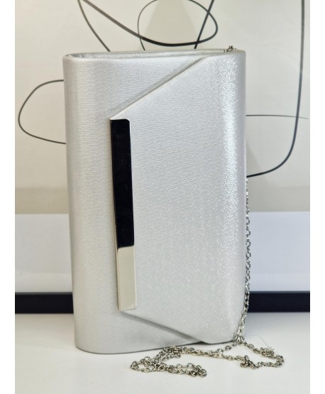 Torebka wizytowa kopertówka srebrno-biała brokatowa