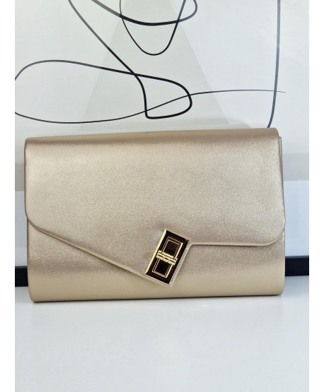 Torebka wizytowa kopertówka złota beżowa z zapięciem