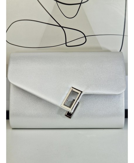 Torebka wizytowa kopertówka srebrna z zapięciem