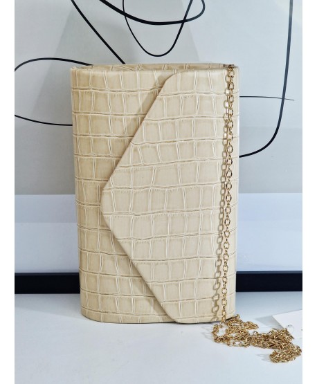 Torebka wizytowa kopertówka ciepły beż wężowa skórka