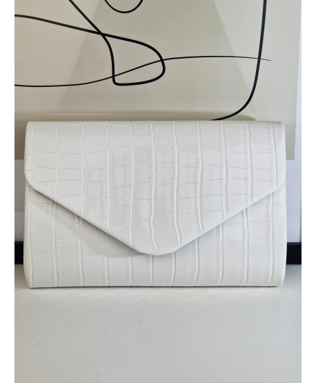 Torebka wizytowa kopertówka złamana biel wężowa skórka