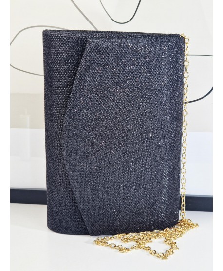 Torebka wizytowa kopertówka brokatowa czarna