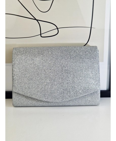 Torebka wizytowa kopertówka brokatowa srebrna