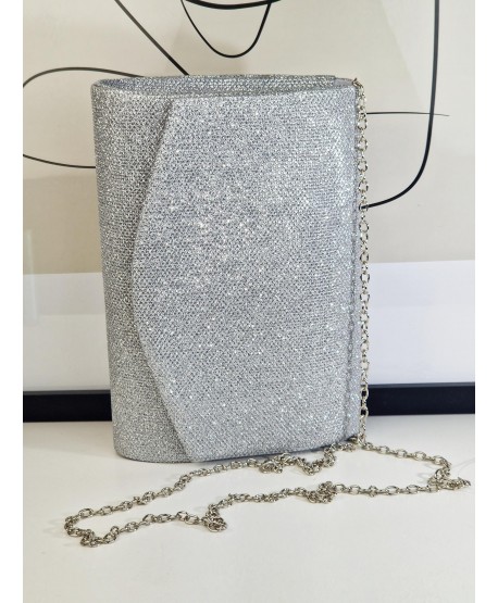 Torebka wizytowa kopertówka brokatowa srebrna