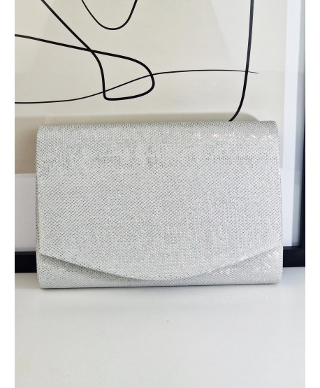 Torebka wizytowa kopertówka brokatowa biała