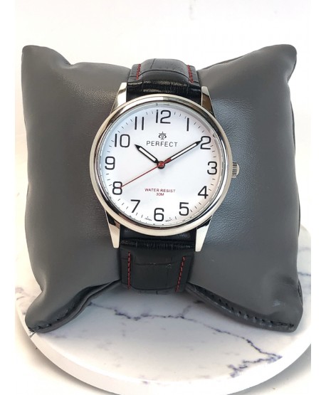 Zegarek męski Perfect czarny z czerwonym przeszyciem