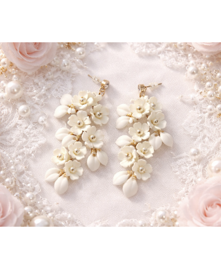 Kolczyki wiszące „Kwiatowa Kaskada” – białe