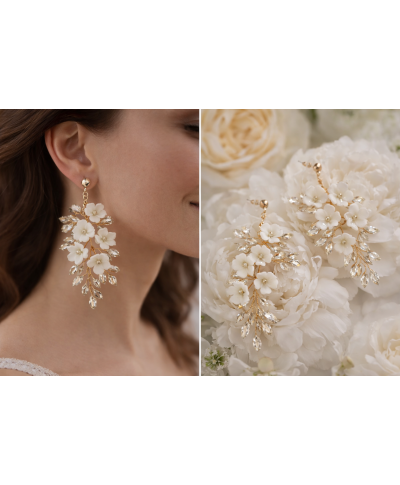 Kolczyki białe kwiaty z kryształkami