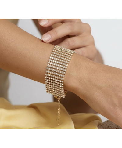 Elegancka cyrkoniowa złota bransoleta 12-rzędowa