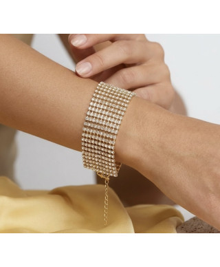 Elegancka cyrkoniowa złota bransoleta 12-rzędowa