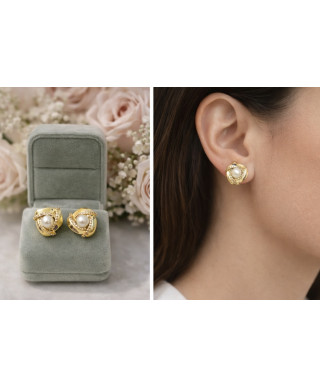 Klipsy stal biała perła otoczona cyrkoniami